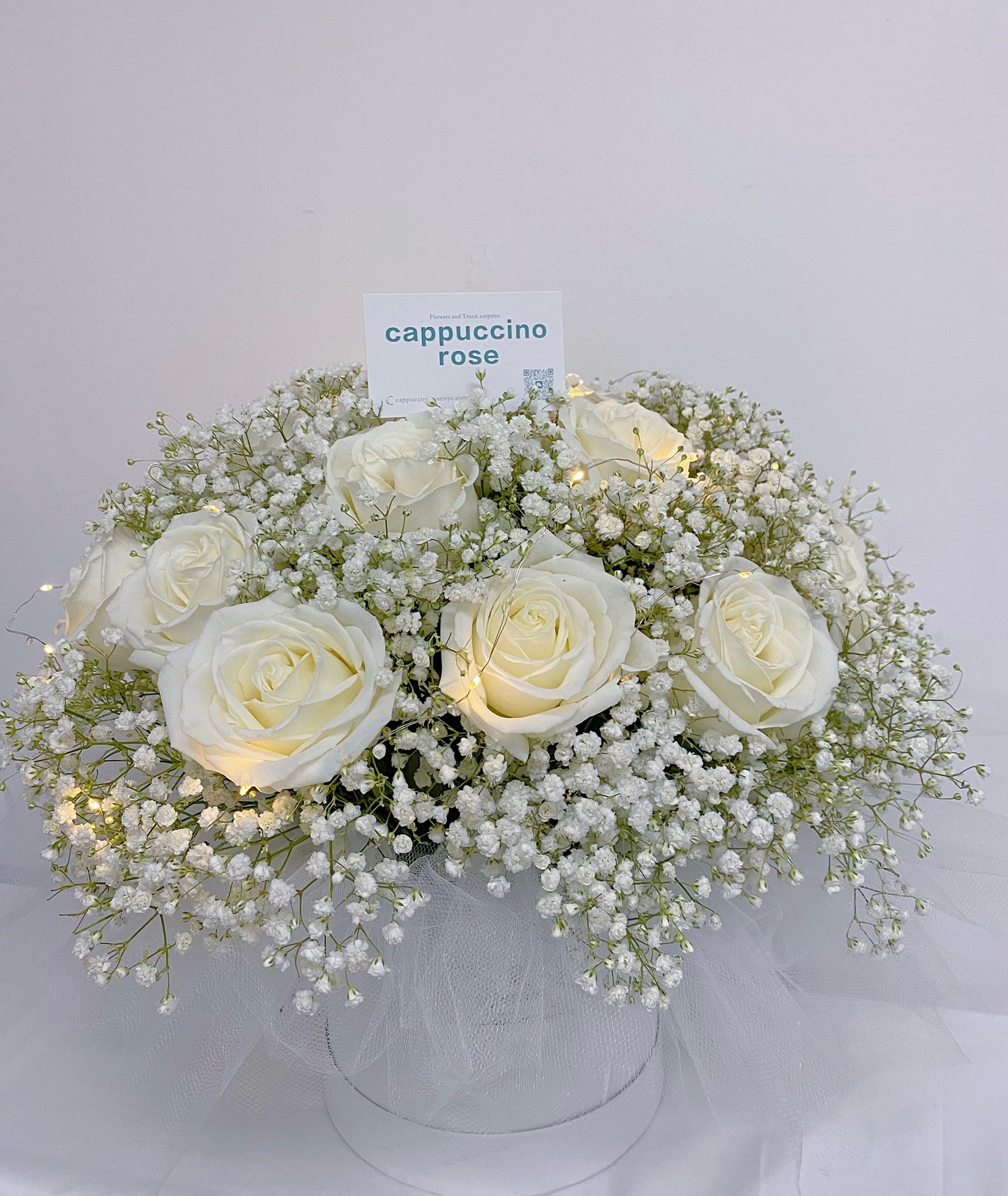 White rose with Gypsophila box