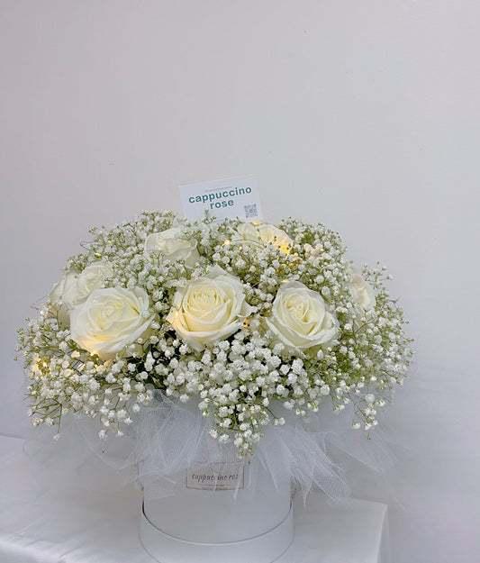 White rose with Gypsophila box
