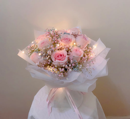 Pink Rose with mix baby's breath